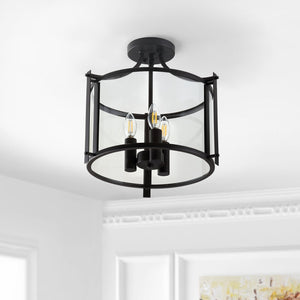 Safavieh GRENTEN, 3-Light Metal Flush Mount - 15" Bronze & Clear Fixture for Elegant Ambient Illumination FLU4053A