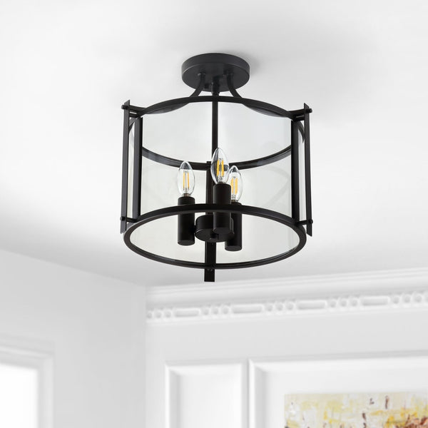 Safavieh GRENTEN, 3-Light Metal Flush Mount - 15" Bronze & Clear Fixture for Elegant Ambient Illumination FLU4053A