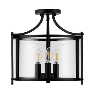 Safavieh GRENTEN, 3-Light Metal Flush Mount - 15" Bronze & Clear Fixture for Elegant Ambient Illumination FLU4053A