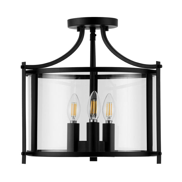 Safavieh GRENTEN, 3-Light Metal Flush Mount - 15" Bronze & Clear Fixture for Elegant Ambient Illumination FLU4053A