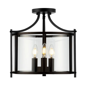 Safavieh GRENTEN, 3-Light Metal Flush Mount - 15" Bronze & Clear Fixture for Elegant Ambient Illumination FLU4053A