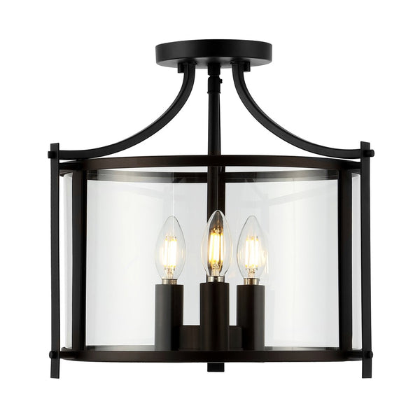 Safavieh GRENTEN, 3-Light Metal Flush Mount - 15" Bronze & Clear Fixture for Elegant Ambient Illumination FLU4053A