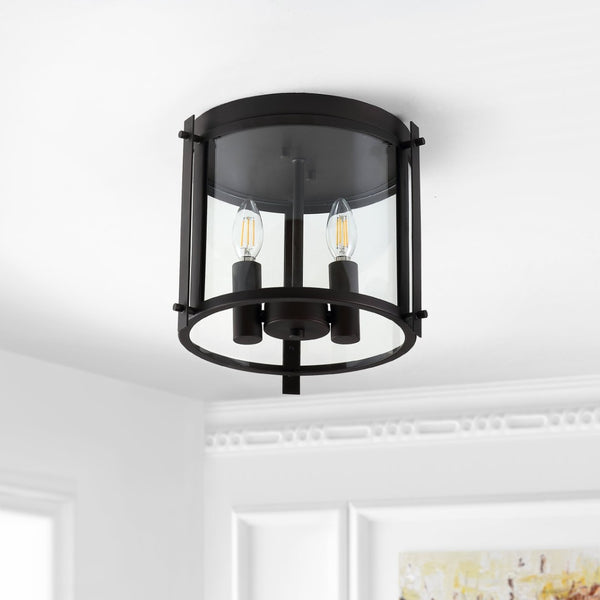 Safavieh BINSOR, 3-Light Flush Mount, 12" Bronze/Clear Metal Fixture for Elegant Home Illumination & Style FLU4054A