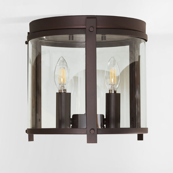 Safavieh BINSOR, 3-Light Flush Mount, 12" Bronze/Clear Metal Fixture for Elegant Home Illumination & Style FLU4054A