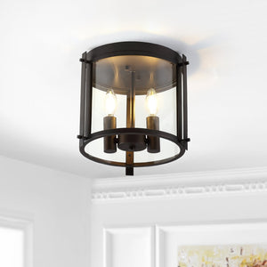 Safavieh BINSOR, 3-Light Flush Mount, 12" Bronze/Clear Metal Fixture for Elegant Home Illumination & Style FLU4054A