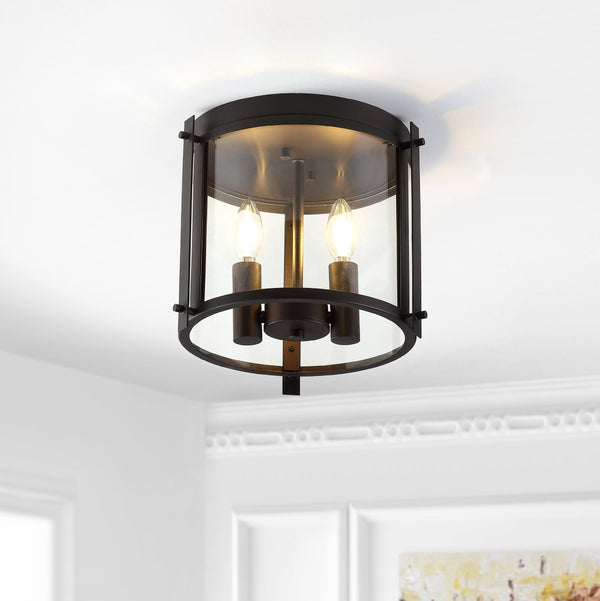 Safavieh BINSOR, 3-Light Flush Mount, 12" Bronze/Clear Metal Fixture for Elegant Home Illumination & Style FLU4054A