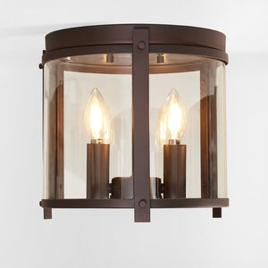 Safavieh BINSOR, 3-Light Flush Mount, 12" Bronze/Clear Metal Fixture for Elegant Home Illumination & Style FLU4054A