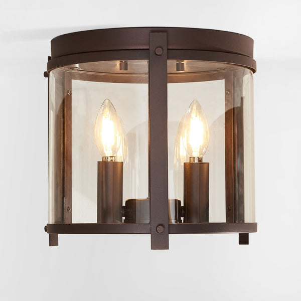 Safavieh BINSOR, 3-Light Flush Mount, 12" Bronze/Clear Metal Fixture for Elegant Home Illumination & Style FLU4054A