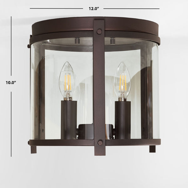 Safavieh BINSOR, 3-Light Flush Mount, 12" Bronze/Clear Metal Fixture for Elegant Home Illumination & Style FLU4054A