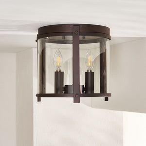 Safavieh BINSOR, 3-Light Flush Mount, 12" Bronze/Clear Metal Fixture for Elegant Home Illumination & Style FLU4054A