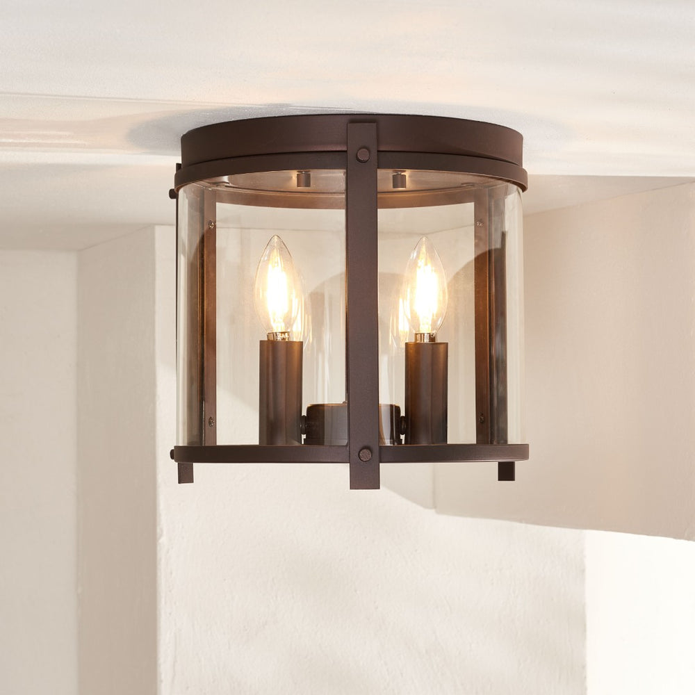 Safavieh BINSOR, 3-Light Flush Mount, 12" Bronze/Clear Metal Fixture for Elegant Home Illumination & Style FLU4054A