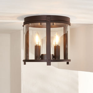 Safavieh BINSOR, 3-Light Flush Mount, 12" Bronze/Clear Metal Fixture for Elegant Home Illumination & Style FLU4054A