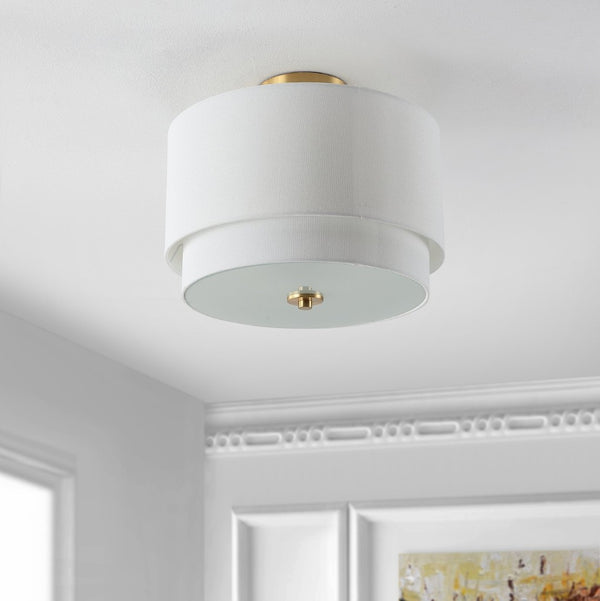 Safavieh LACONIA, Elegant 3-Light Flush Mount Fixture, White & Gold Finish, Ideal for Modern Homes & Spaces FLU4055A