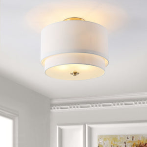 Safavieh LACONIA, Elegant 3-Light Flush Mount Fixture, White & Gold Finish, Ideal for Modern Homes & Spaces FLU4055A