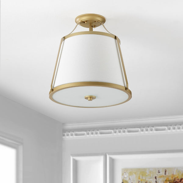 Safavieh LANIS, 3-Light Flush Mount in White and Gold, 15-Inch Iron and Glass Fixture for Elegant Spaces FLU4056A