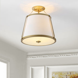 Safavieh LANIS, 3-Light Flush Mount in White and Gold, 15-Inch Iron and Glass Fixture for Elegant Spaces FLU4056A