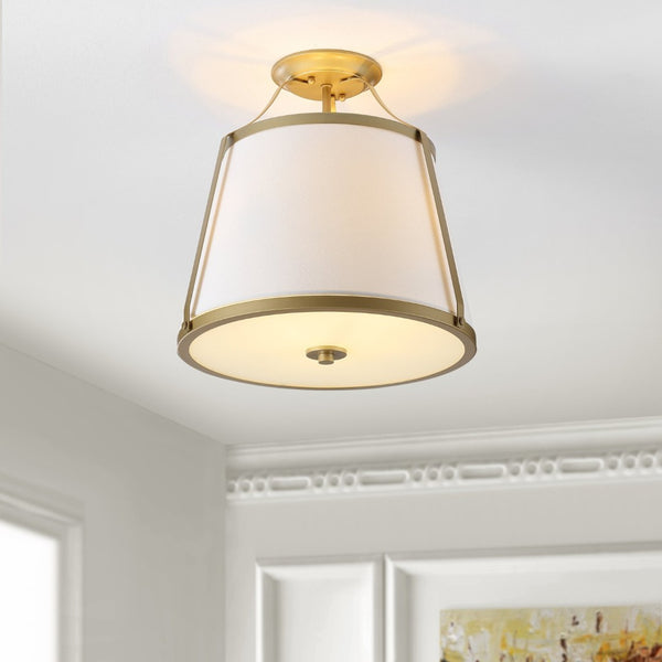 Safavieh LANIS, 3-Light Flush Mount in White and Gold, 15-Inch Iron and Glass Fixture for Elegant Spaces FLU4056A