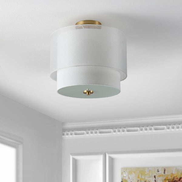 Safavieh NAMIDA, 3-Light 16-Inch Modern Flush Mount Light Fixture in White and Gold for Elegant Spaces FLU4058A