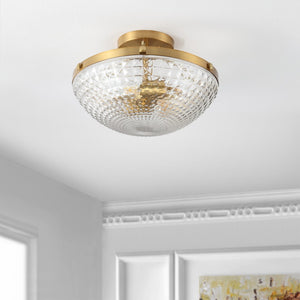 Safavieh NIENNA, 2-Light Flush Mount Light - Clear Glass & Gold Iron Elegance for Small Spaces & Hallways FLU4059A