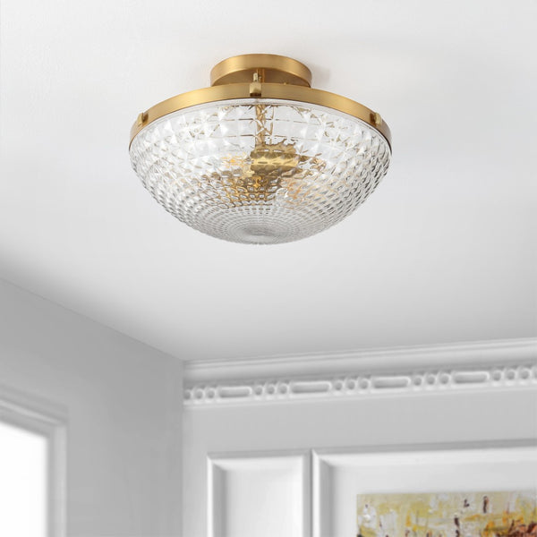 Safavieh NIENNA, 2-Light Flush Mount Light - Clear Glass & Gold Iron Elegance for Small Spaces & Hallways FLU4059A