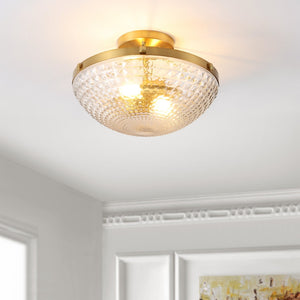 Safavieh NIENNA, 2-Light Flush Mount Light - Clear Glass & Gold Iron Elegance for Small Spaces & Hallways FLU4059A