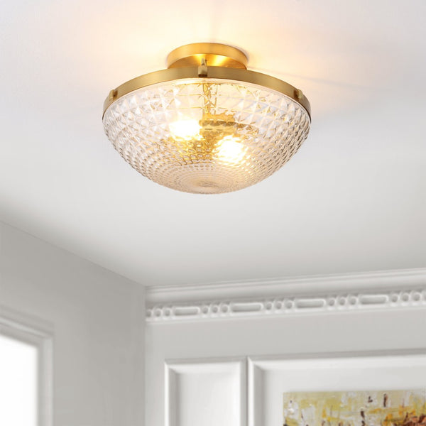Safavieh NIENNA, 2-Light Flush Mount Light - Clear Glass & Gold Iron Elegance for Small Spaces & Hallways FLU4059A