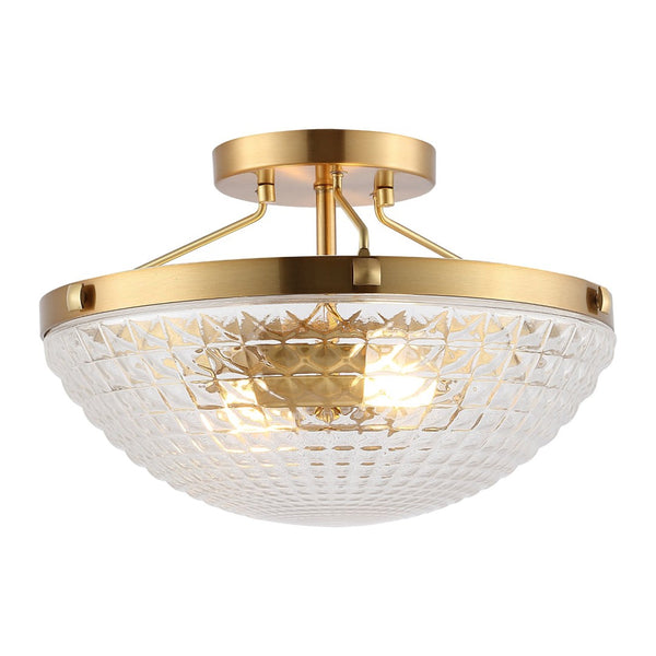 Safavieh NIENNA, 2-Light Flush Mount Light - Clear Glass & Gold Iron Elegance for Small Spaces & Hallways FLU4059A