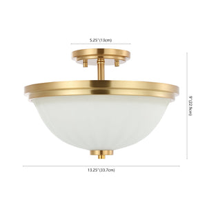 Safavieh OKAMI, Elegant 2-Light Flush Mount for Modern Spaces, White/Gold Accents, Iron & Glass Design FLU4060A