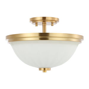 Safavieh OKAMI, Elegant 2-Light Flush Mount for Modern Spaces, White/Gold Accents, Iron & Glass Design FLU4060A