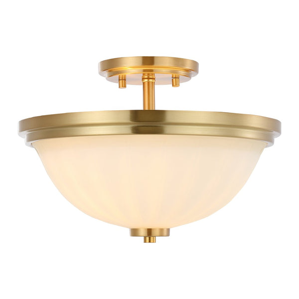 Safavieh OKAMI, Elegant 2-Light Flush Mount for Modern Spaces, White/Gold Accents, Iron & Glass Design FLU4060A