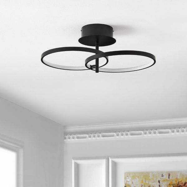 Safavieh REYAH, Modern LED Flush Mount Light, 11.75-Inch Matte Black Aluminum Fixture for Stylish Spaces FLU4061A