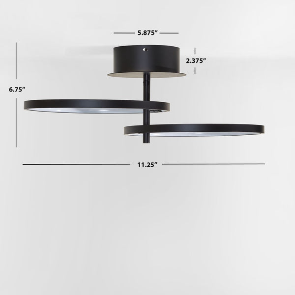 Safavieh REYAH, Modern LED Flush Mount Light, 11.75-Inch Matte Black Aluminum Fixture for Stylish Spaces FLU4061A