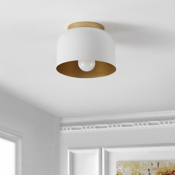 Safavieh PEALE, 8-Inch White Gold Iron Flush Mount Ceiling Light - Elegant Ambient Fixture for Any Room FLU4063A
