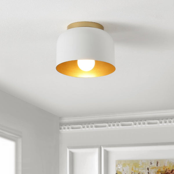 Safavieh PEALE, 8-Inch White Gold Iron Flush Mount Ceiling Light - Elegant Ambient Fixture for Any Room FLU4063A