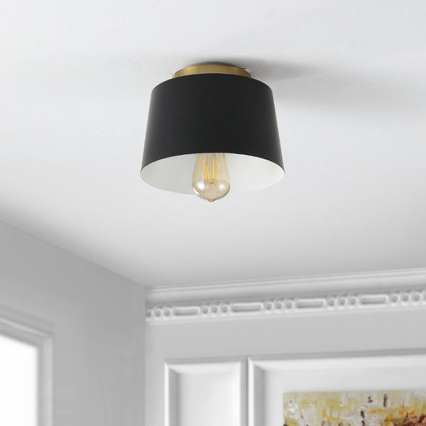Safavieh PARKES, 8.25 INCH BLACK/BRASS FLUSH MOUNT - Stylish, Durable Lighting for Modern & Classic Spaces FLU4064A