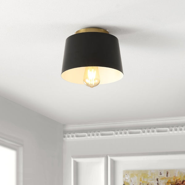 Safavieh PARKES, 8.25 INCH BLACK/BRASS FLUSH MOUNT - Stylish, Durable Lighting for Modern & Classic Spaces FLU4064A