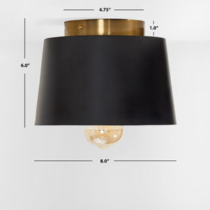 Safavieh PARKES, 8.25 INCH BLACK/BRASS FLUSH MOUNT - Stylish, Durable Lighting for Modern & Classic Spaces FLU4064A