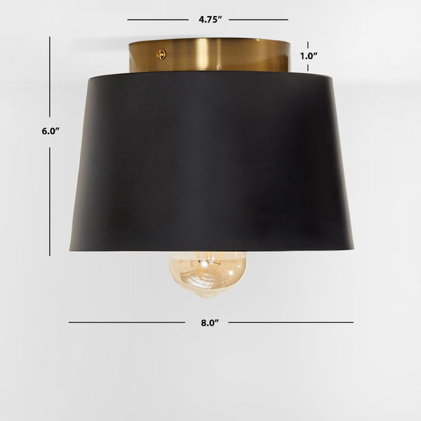Safavieh PARKES, 8.25 INCH BLACK/BRASS FLUSH MOUNT - Stylish, Durable Lighting for Modern & Classic Spaces FLU4064A