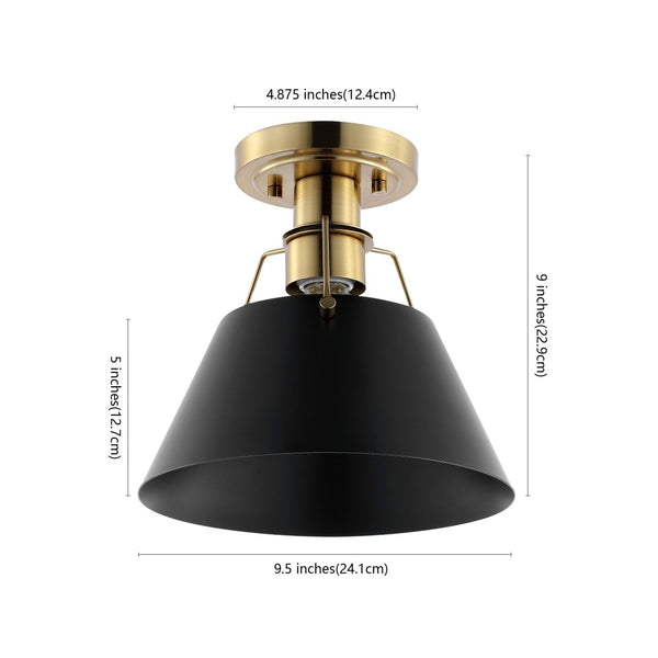 Safavieh MAZELLE, 9.5" Black & Brass Iron Flush Mount Light - Elegant Design for Modern Spaces & Durability FLU4065A