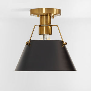 Safavieh MAZELLE, 9.5" Black & Brass Iron Flush Mount Light - Elegant Design for Modern Spaces & Durability FLU4065A