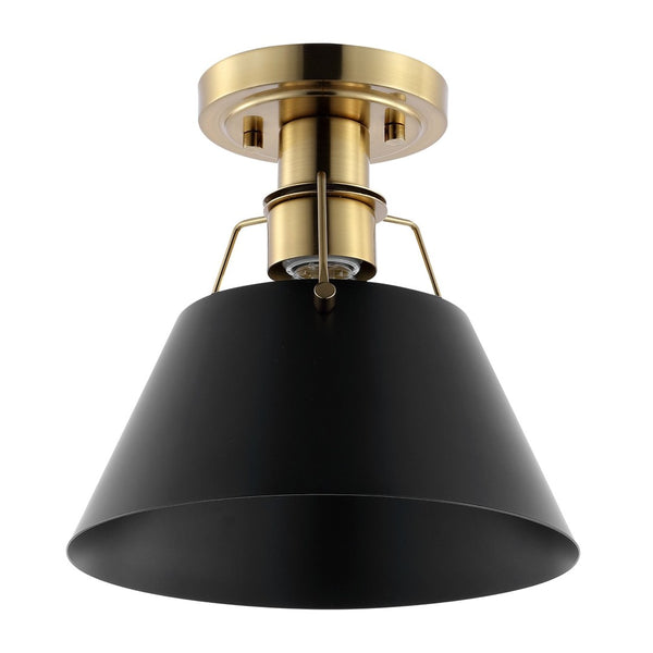 Safavieh MAZELLE, 9.5" Black & Brass Iron Flush Mount Light - Elegant Design for Modern Spaces & Durability FLU4065A