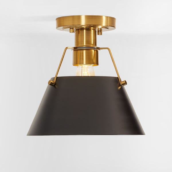 Safavieh MAZELLE, 9.5" Black & Brass Iron Flush Mount Light - Elegant Design for Modern Spaces & Durability FLU4065A