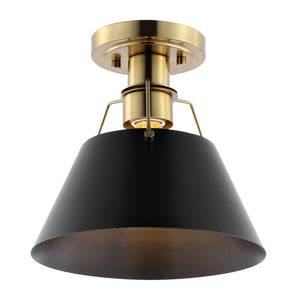 Safavieh MAZELLE, 9.5" Black & Brass Iron Flush Mount Light - Elegant Design for Modern Spaces & Durability FLU4065A