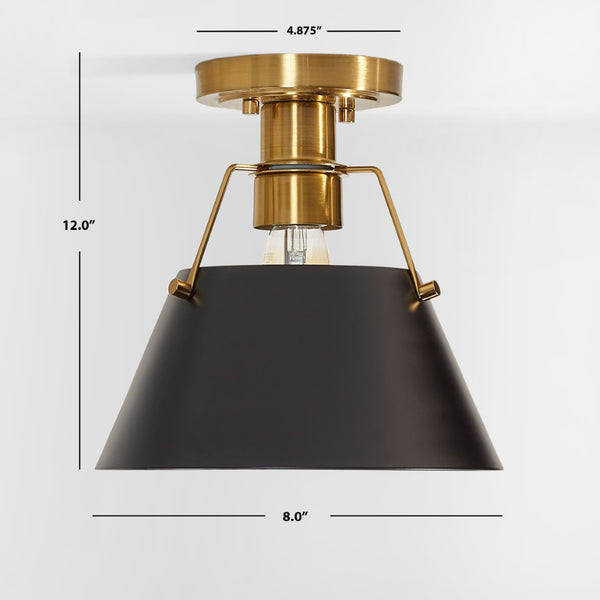 Safavieh MAZELLE, 9.5" Black & Brass Iron Flush Mount Light - Elegant Design for Modern Spaces & Durability FLU4065A