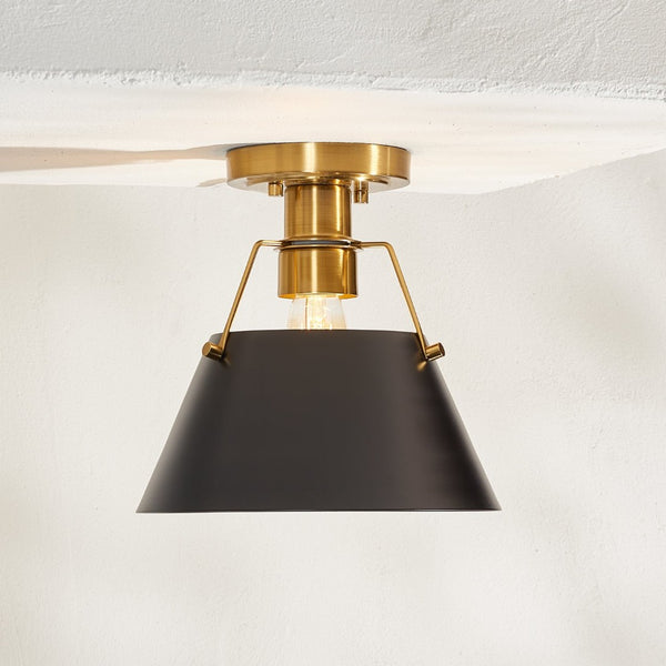 Safavieh MAZELLE, 9.5" Black & Brass Iron Flush Mount Light - Elegant Design for Modern Spaces & Durability FLU4065A