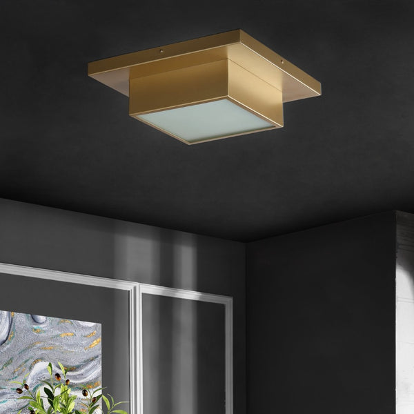 Safavieh KYLIN, 2-Light Flush Mount, 15-Inch Gold Metal Fixture for Elegant Illumination in Small Spaces FLU4067A