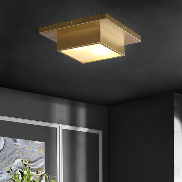 Safavieh KYLIN, 2-Light Flush Mount, 15-Inch Gold Metal Fixture for Elegant Illumination in Small Spaces FLU4067A