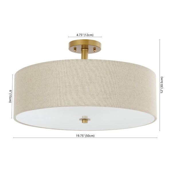 Safavieh JOLANA, Elegant 3-Light Flush Mount Fixture for Warm Ambient Lighting in Modern Spaces, 19.75" Oatmeal / Gold FLU4069A