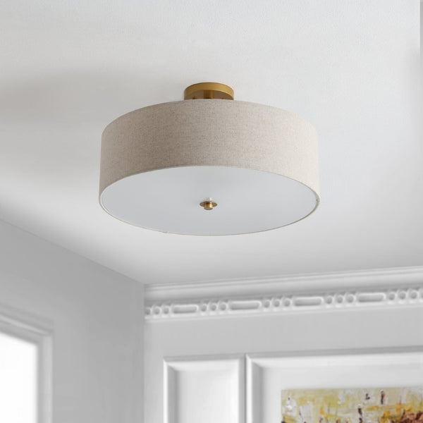 Safavieh JOLANA, Elegant 3-Light Flush Mount Fixture for Warm Ambient Lighting in Modern Spaces, 19.75" Oatmeal / Gold FLU4069A