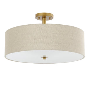 Safavieh JOLANA, Elegant 3-Light Flush Mount Fixture for Warm Ambient Lighting in Modern Spaces, 19.75" Oatmeal / Gold FLU4069A